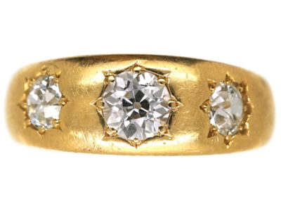 Victorian 18ct Gold Three Stone Diamond Gypsy Ring