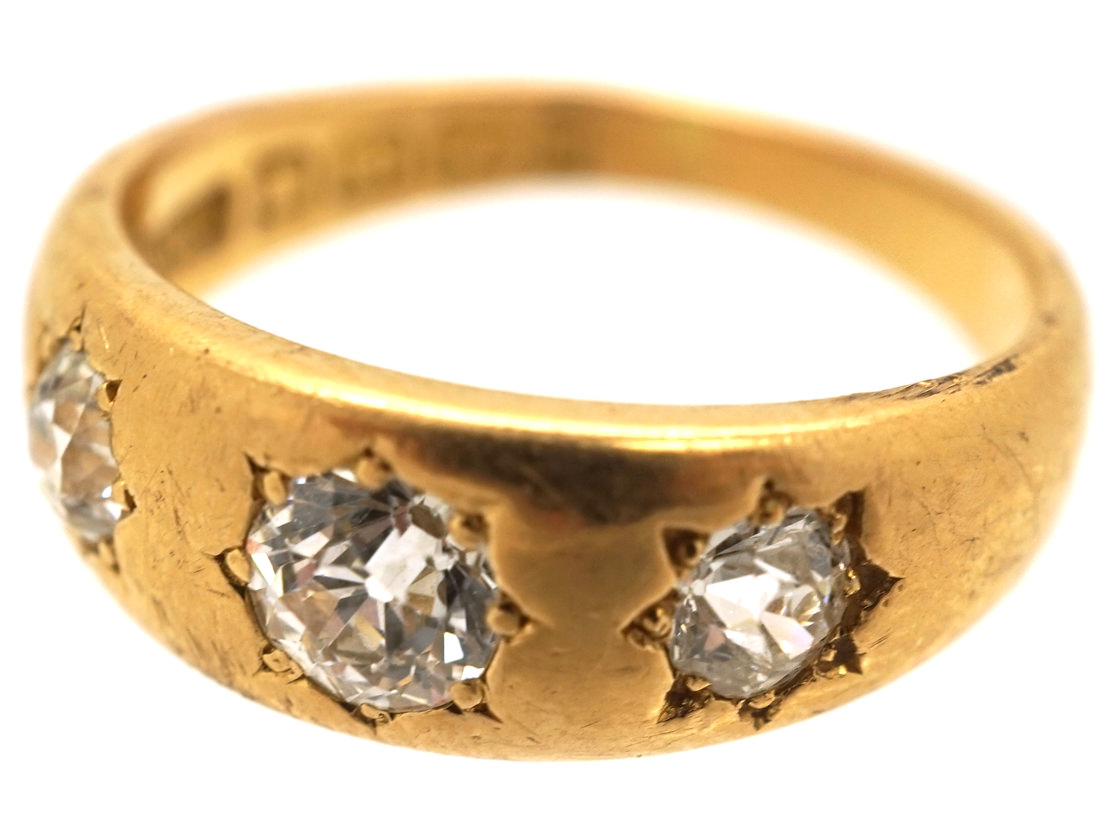 Victorian 18ct Gold Three Stone Diamond Gypsy Ring The