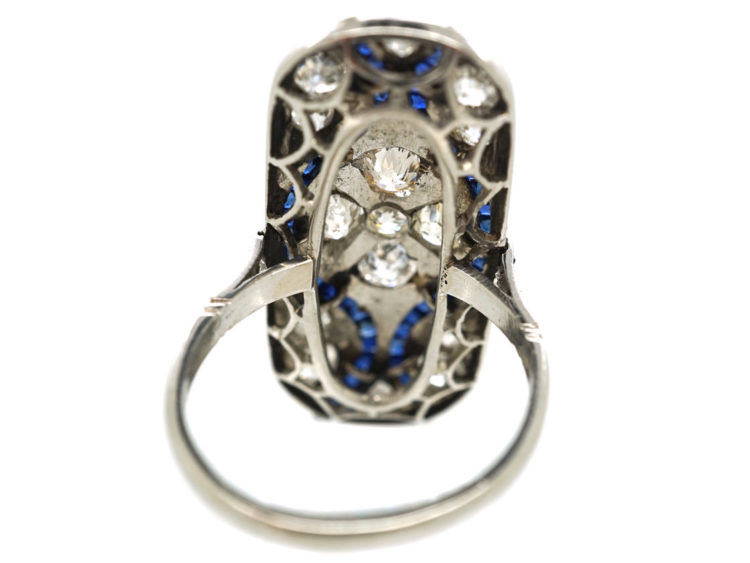 Art Deco 18ct White Gold & Platinum, Large Sapphire & Diamond Plaque Ring