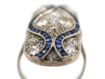 Art Deco 18ct White Gold & Platinum, Large Sapphire & Diamond Plaque Ring