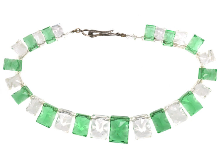 Art Deco Green & White Glass Necklace
