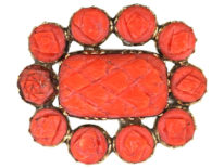 Georgian 9ct Gold & Coral Lace Brooch