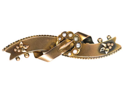 Victorian 9ct Gold & Split Pearl Buckle Brooch
