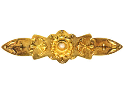 Victorian 15ct Gold & Natural Split Pearl Bar Brooch