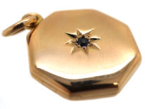 Art Deco 15ct Gold Octagonal Locket set with a Sapphire