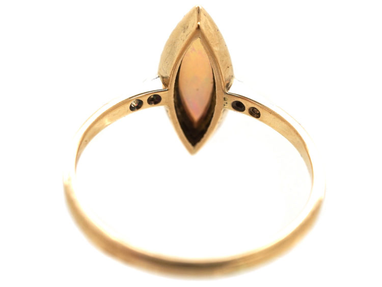 Edwardian 14ct Gold, Opal & Rose Diamond Marquise Ring