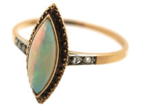 Edwardian 14ct Gold, Opal & Rose Diamond Marquise Ring