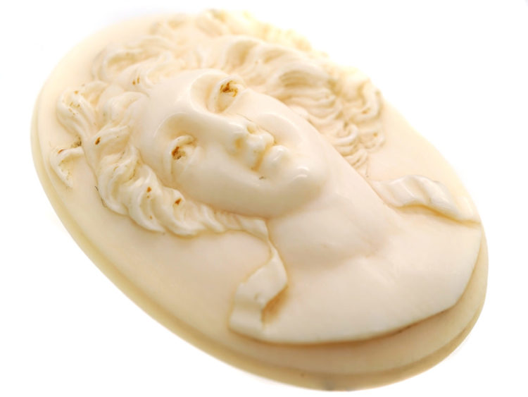 Victorian Carved Ivory cameo Brooch of a Lady