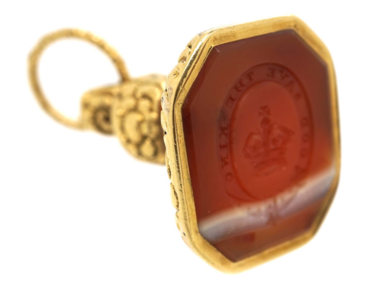 Georgian Gold & Agate Seal with Crown & Garter Intaglio 
