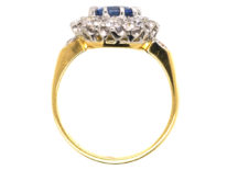 18ct Gold, Large Sapphire & Diamond Oval Cluster Ring