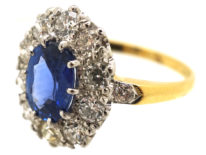 18ct Gold, Large Sapphire & Diamond Oval Cluster Ring