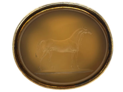 Victorian 15ct Gold Seal with Agate Intaglio of a Horse