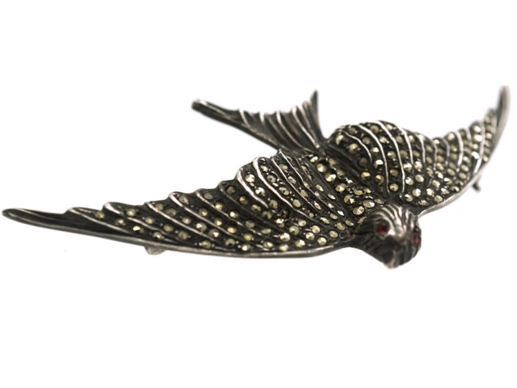 Silver & Marcasite Swallow Brooch