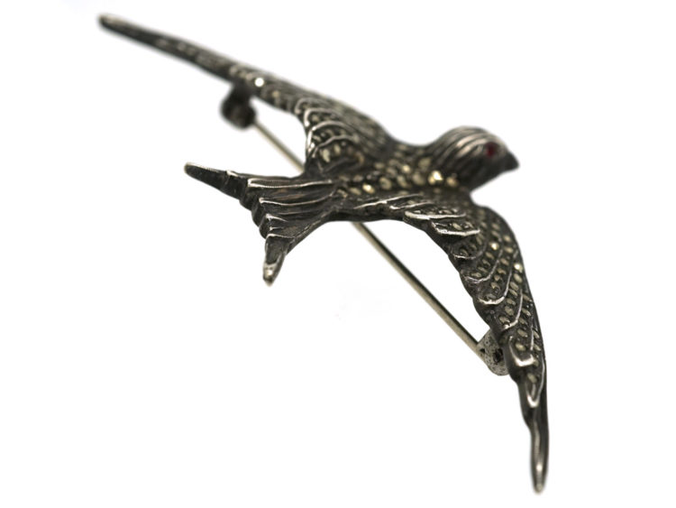 Silver & Marcasite Swallow Brooch