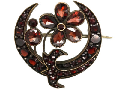 Edwardian Garnet Flower & Half Moon Brooch