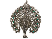 Silver, Marcasite & Paste Peacock Brooch