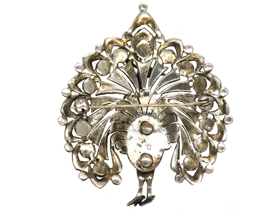 Silver, Marcasite & Paste Peacock Brooch (540L) | The Antique Jewellery ...