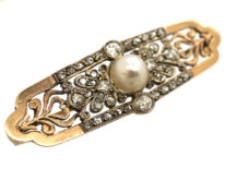 Austrian 15ct Gold, Rose Diamond & Natural Pearl Brooch