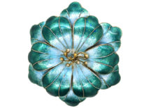 Norwegian Silver Gilt , Blue & Green Enamel Flower Brooch