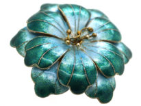 Norwegian Silver Gilt , Blue & Green Enamel Flower Brooch