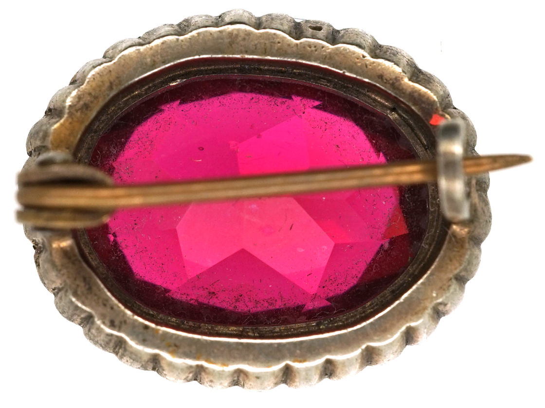 Edwardian Silver, Red & White Paste Oval Brooch (544L) The Antique