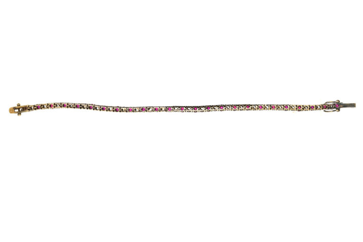 Silver & Gold, Red & White Paste Line Bracelet