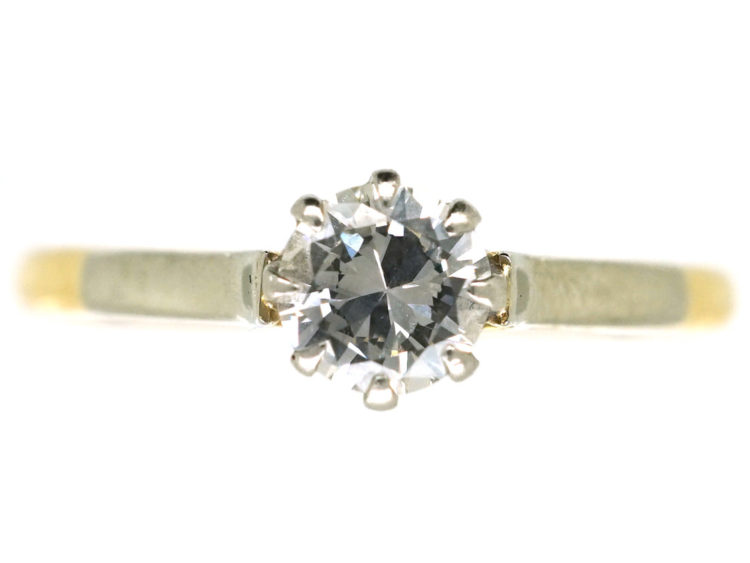 Art Deco 18ct Gold & Platinum, Diamond Solitaire Ring