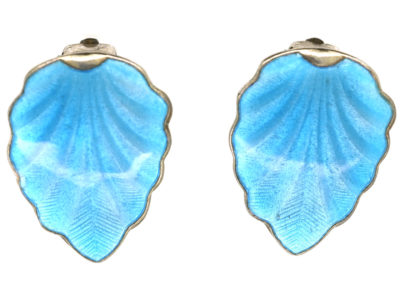 Silver & Blue Enamel Clip On Earrings