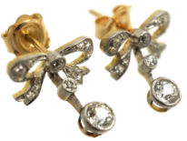 Edwardian 15ct Gold & Platinum Diamond Bow Drop Earrings