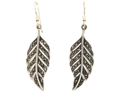 Silver & Marcasite Leaf Earrings