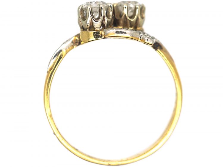 Edwardian 18ct Gold & Platinum Two Stone Diamond Crossover Ring