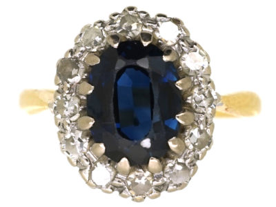 18ct Gold Sapphire & Diamond Oval Cluster Ring