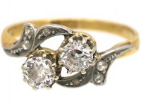 Edwardian 18ct Gold & Platinum Two Stone Diamond Crossover Ring
