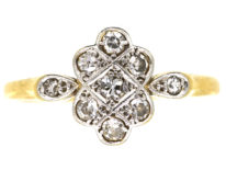 Art Deco 18ct Gold & Platinum, Diamond Cluster Ring With Diamond Set Shoulders