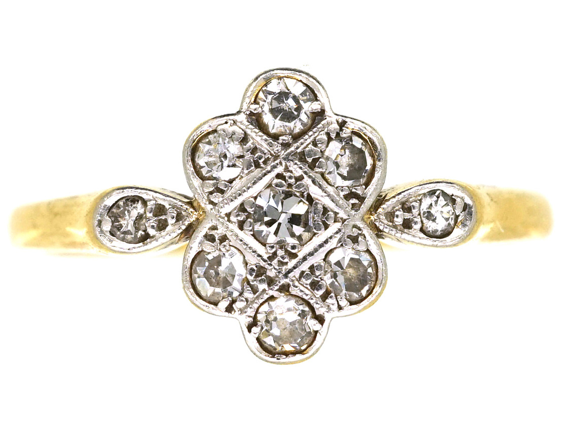 Art Deco 18ct Gold & Platinum, Diamond Cluster Ring With Diamond Set ...