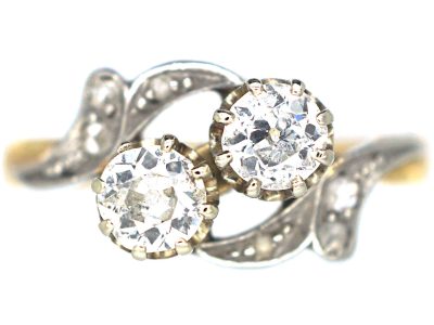 Edwardian 18ct Gold & Platinum Two Stone Diamond Crossover Ring