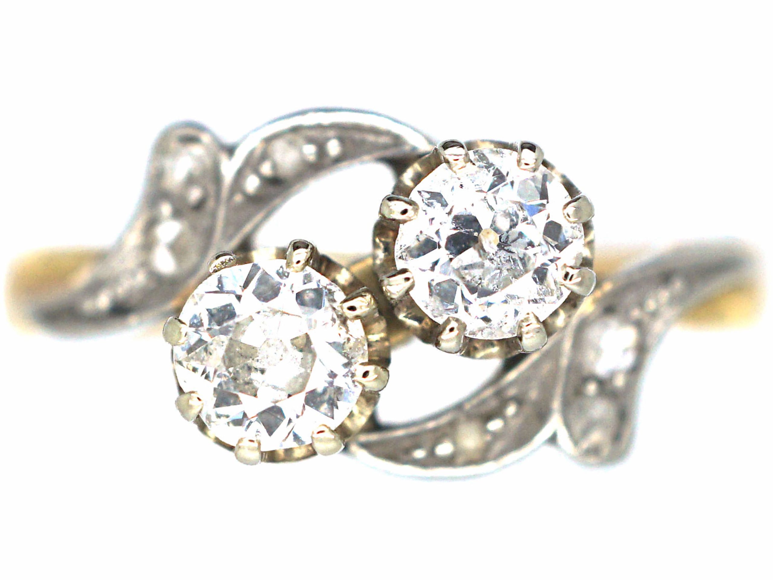 Edwardian 18ct Gold & Platinum Two Stone Diamond Crossover Ring Edwardian 18ct Gold & Platinum Two Stone Diamond Crossover Ring