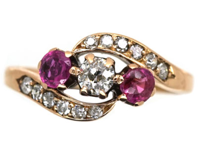 Edwardian Ruby & Diamond Crossover Ring