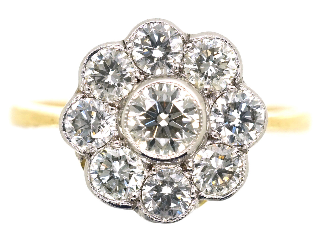 18ct Gold & Platinum, Diamond Daisy Cluster Ring (641L) | The Antique ...