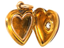 Edwardian 15ct Gold, Strawberry Red Enamel & Diamond Heart Locket
