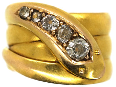 Victorian 18ct Gold Snake Ring Set With Old Mine Cut Diamonds