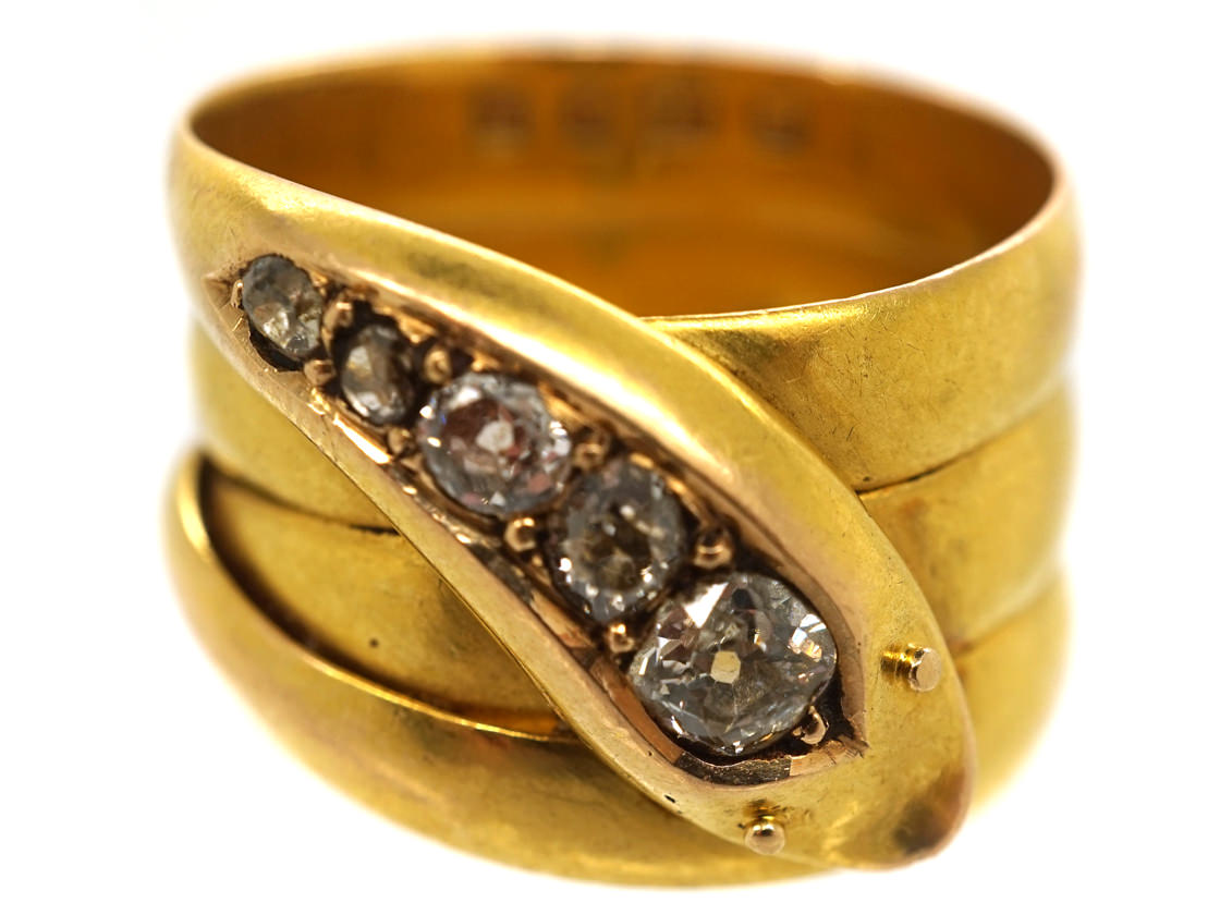 Victorian 18ct Gold Snake Ring Set With Old Mine Cut Diamonds (588L ...