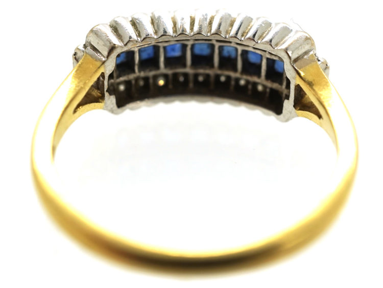 18ct Gold & Platinum, Diamond & Sapphire Three Row Ring