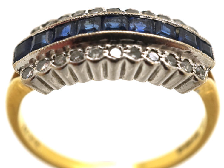 18ct Gold & Platinum, Diamond & Sapphire Three Row Ring