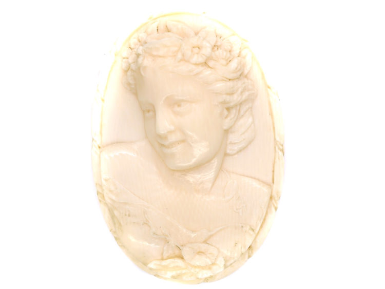 Victorian Carved Ivory Brooch of a Young Girl