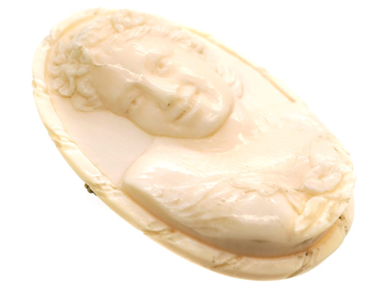 Victorian Carved Ivory Brooch of a Young Girl