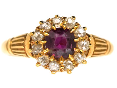 Edwardian 18ct Gold, Ruby & Diamond Cluster Ring