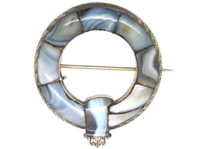 Victorian Scottish Silver & Grey Agate Garter Brooch