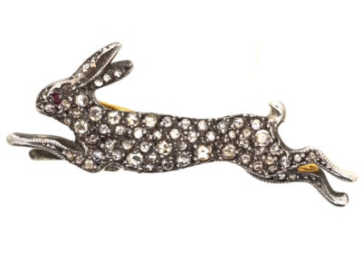 Diamond Set Running Hare Brooch