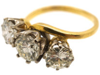 18ct Gold, Three Stone Diamond Crossover Ring